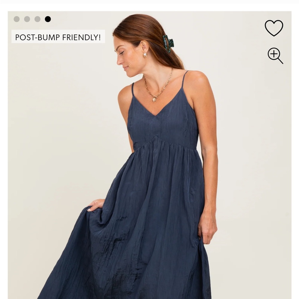 Navy Crinkle Sleeveless Maternity Dress - Picture 4 of 5